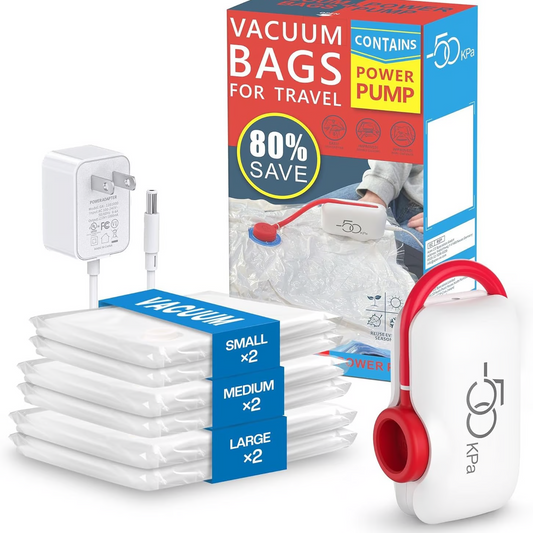 🧳 Offre spéciale : 50 % de réduction ! ⚡ Lot de 6 sacs de compression pour aspirateur électrique USB – Gain de place, fermeture hermétique, réutilisables et résistants 🌀