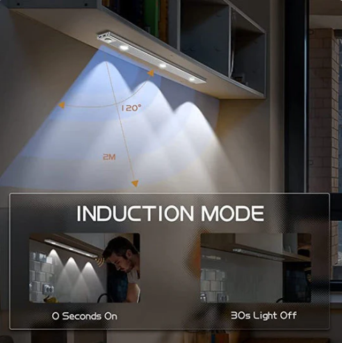 📢📢50 % de réduction !! ⏰Lampe LED d'Armoire à Détecteur de Mouvement – Rechargeable USB, 3 Tons de Lumière & Installation Magnétique