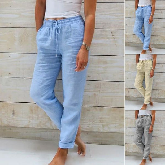 Pantalon décontracté à jambe droite de couleur unie
