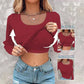 📢60%  OFF !! ⏰Neck Built-in Bra Long Sleeve Ribbed Top Shirts Elegant Skinny Fit Fabric