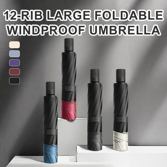 Parapluie robuste et compact à 12 baleines – résiste au vent et se plie facilement