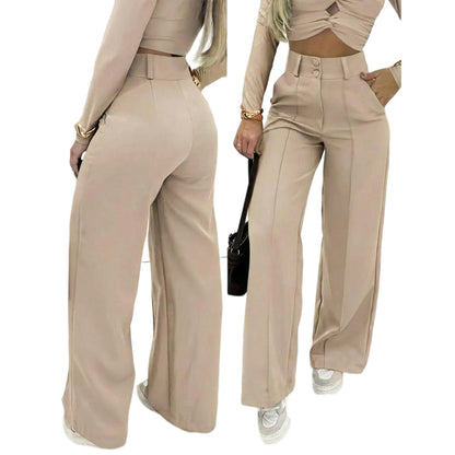 🌸DERNIER JOUR DE L'OFFRE SPÉCIALE - 62 % DE RÉDUCTION💕Pantalon taille haute à jambes larges pour femme, couleur unie