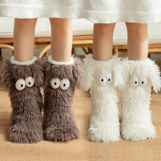 Chaussettes-chaussons en peluche pour femmes, chaussettes d'intérieur d'hiver, doublure polaire épaisse, antidérapantes, couvre-chaussures en peluche pour femmes adultes