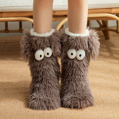 Chaussettes-chaussons en peluche pour femmes, chaussettes d'intérieur d'hiver, doublure polaire épaisse, antidérapantes, couvre-chaussures en peluche pour femmes adultes