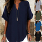 💎 50% DE RÉDUCTION ! 💎 Haut Ample à Manches Courtes & Col en V – Tissu Léger, Ourlet Asymétrique, 5 Couleurs (S–2XL) 👚🌿