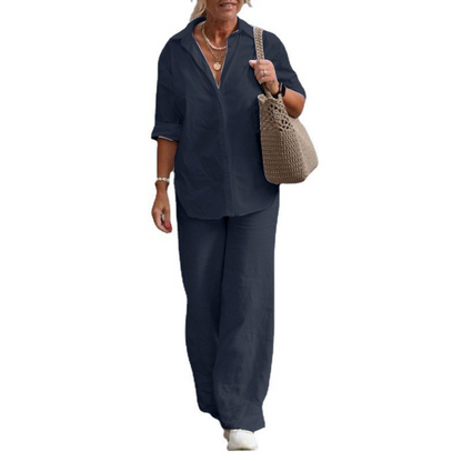 Ensemble deux pièces en coton et lin pour femme