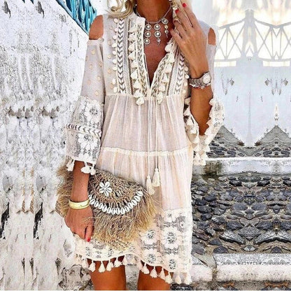 🔥58 % de réduction 👗Robe ample en coton et lin brodée pour femme 🌸
