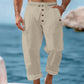 Pantalon décontracté en lin à cordon de serrage pour homme