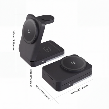 🔥‑50% PROMO FLASH🔋 Support de charge magnétique pliable 3‑en‑1, charge téléphone montre écouteurs, bureau voyage 📱⌚🎧