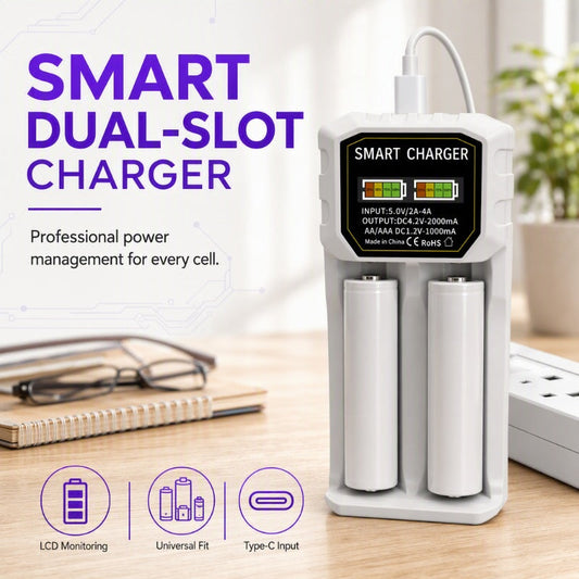 🔋 Chargeur intelligent LCD double emplacement | 8 W Soins de la batterie
