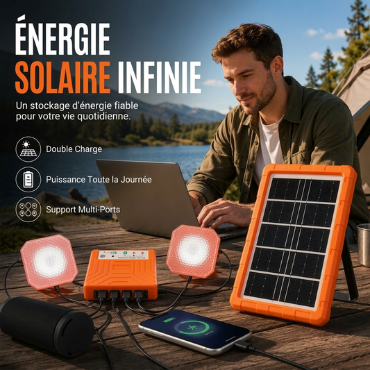 Système d'énergie solaire portable avec 2 lampes LED