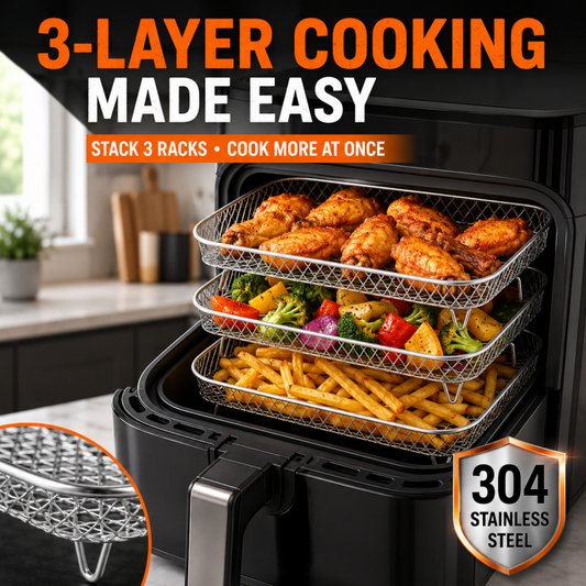 Grille à 3 niveaux en acier inoxydable 304 pour friteuse à air, panier de cuisson empilable et support à toasts pour ailes de poulet et pain grillé, accessoire de cuisson pour friteuse à air