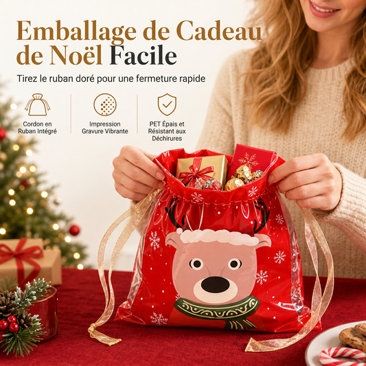Lot de 10 sacs-cadeaux à bonbons de Noël avec cordon de serrage