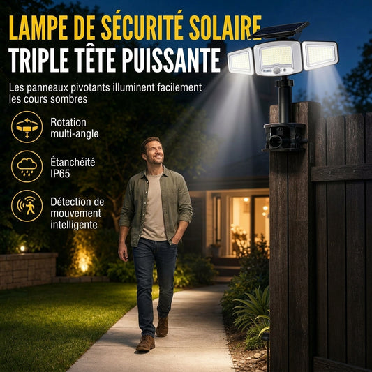 Lampe solaire à détecteur de mouvement à 3 têtes
