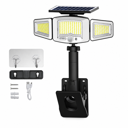Lampe solaire à détecteur de mouvement à 3 têtes
