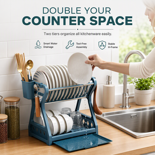 🍽️ PROMO FLASH : 50% DE RÉDUCTION ! Égouttoir à Vaisselle 2 Niveaux en Acier Inoxydable avec Bac Récupérateur d'Eau for une Cuisine Épurée et un Plan de Travail Toujours Sec ✨