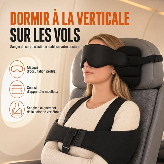 Ensemble composé d'un oreiller de voyage en mousse à mémoire de forme intégrée et d'un masque de sommeil occultant 3D pour le soutien du cou lors des déplacements