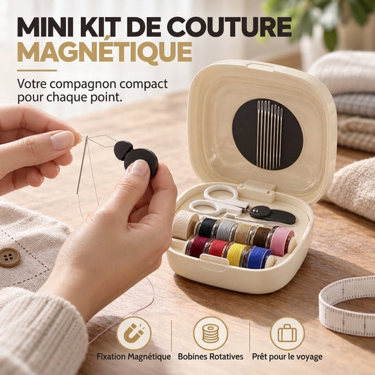 Kit de couture magnétique portable avec bobines de fil roulantes